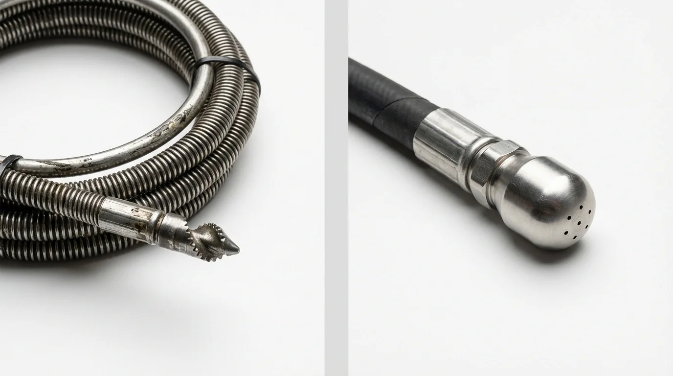 Drain snake cable and hydro jetting nozzle used for drain cleaning in Berwick, LA