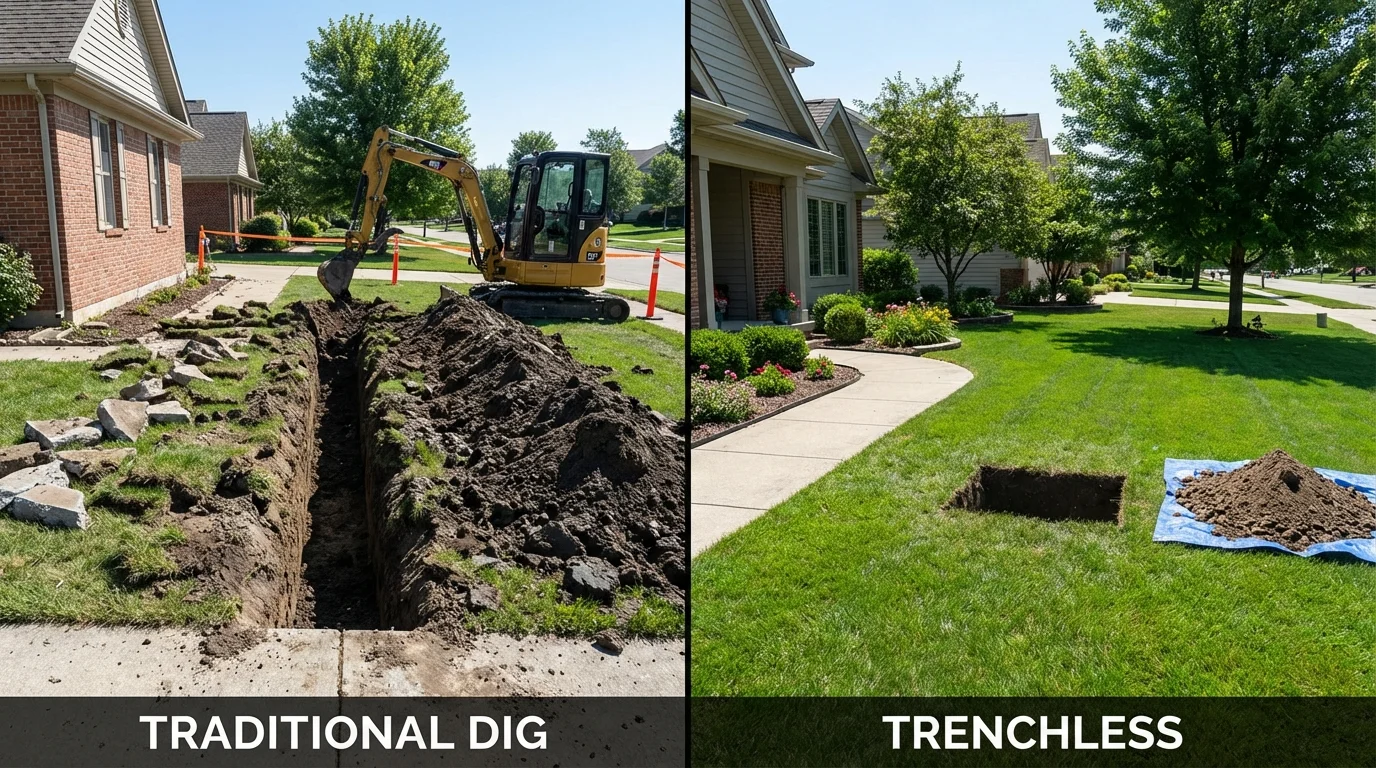 Trenchless sewer repair with minimal yard damage versus traditional excavation in Berwick, LA